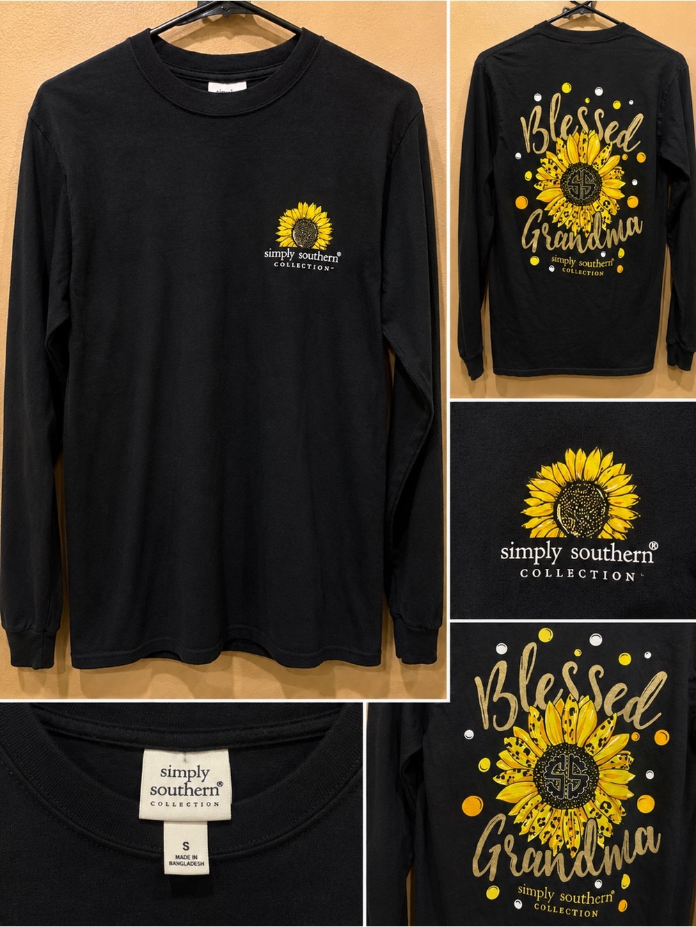 Simply Southern “Blessed Grandma” Sunflower Long Sleeve Shirt Small Preloved